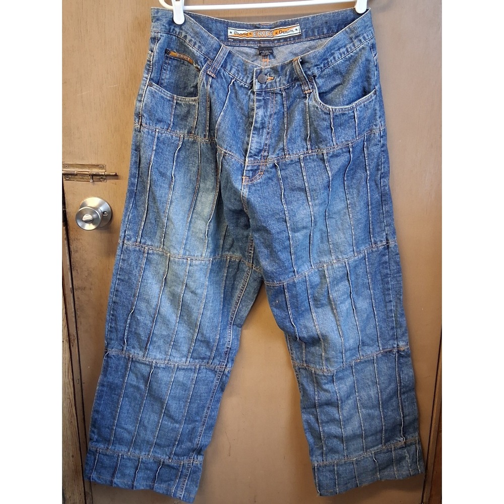 Y2K RARE Enyce Brand Patchwork WIde‎ Leg Jeans Streetwear SZ 34 EUC